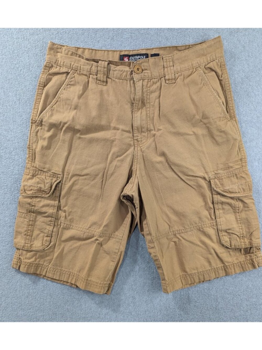 Southpole Cargo Shorts Mens 32 Beige Cotton Ripstop Utility Pockets 11 Inseam